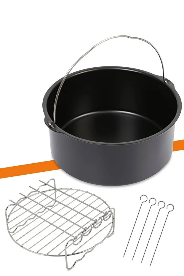 GoldMaster Airfryer Sıcak Hava Fritözü Pişirme Kabı Izgara Teli Şiş Pişirme Aparatları Aksesuar Seti